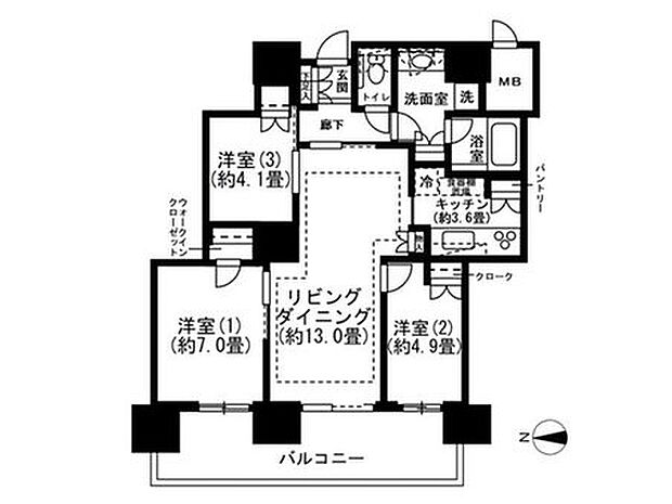 パークシティ武蔵小杉ミッドスカイタワー(3LDK) 18階の間取り図