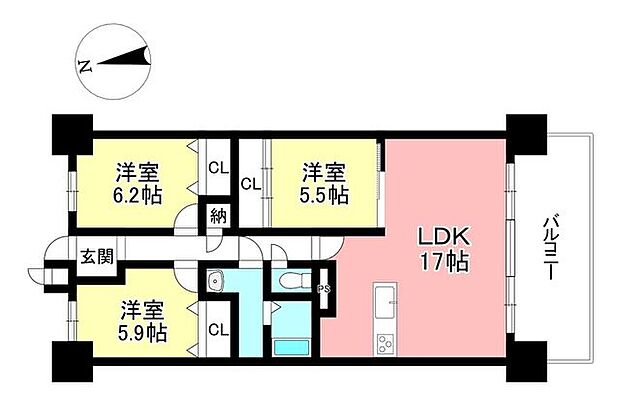 バンベール和合壱番館(3LDK) 3階の内観
