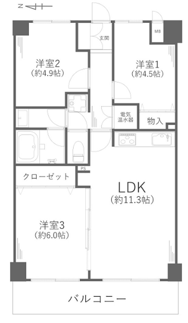 ダイアパレス杉田第3(3LDK) 6階/603の間取り図