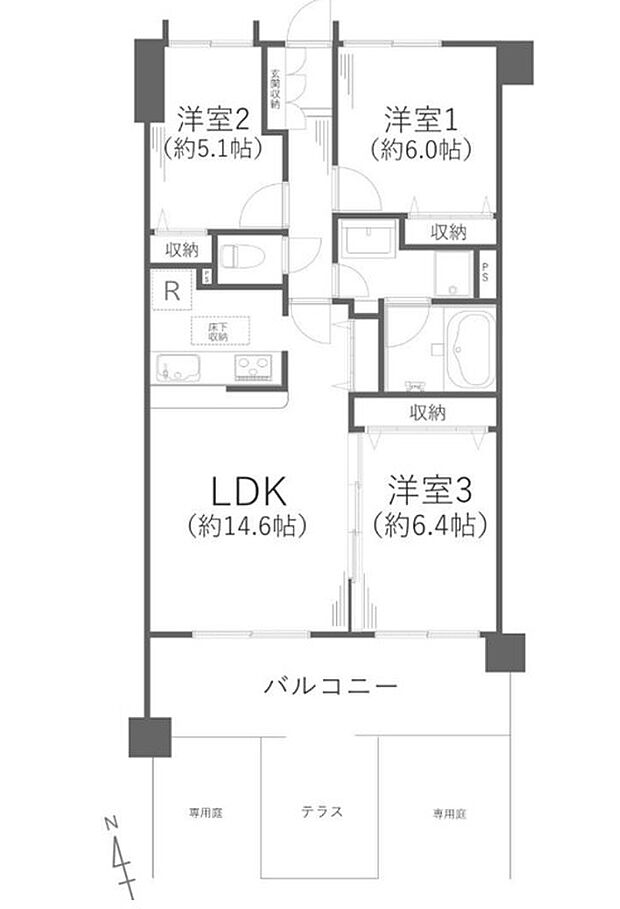 ファミールガーデン横浜・小机3番館(3LDK) 1階/109の間取り図
