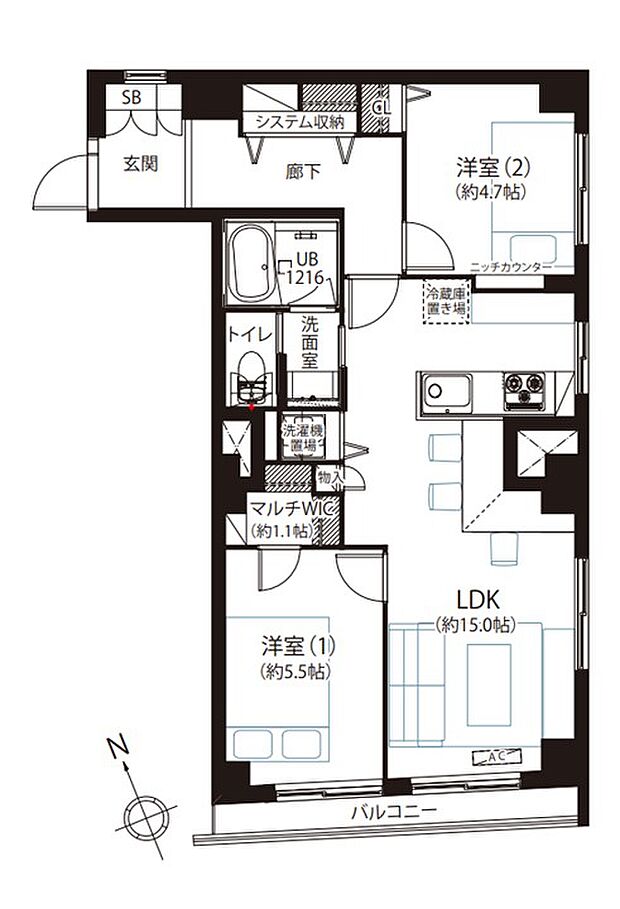 桜木町スカイハイツ(2LDK) 5階/508の間取り図