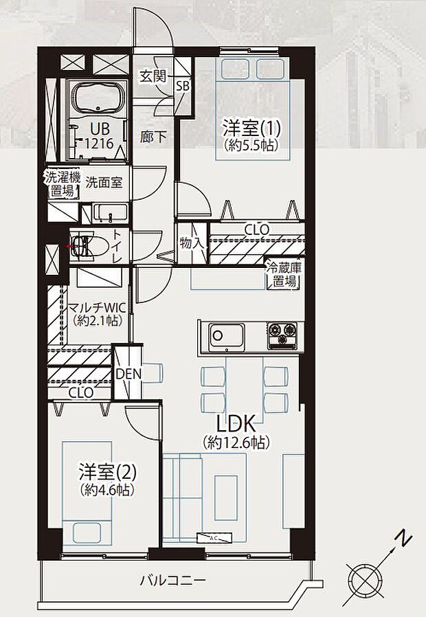 京王向ヶ丘マンション(2LDK) 7階/706の間取り図