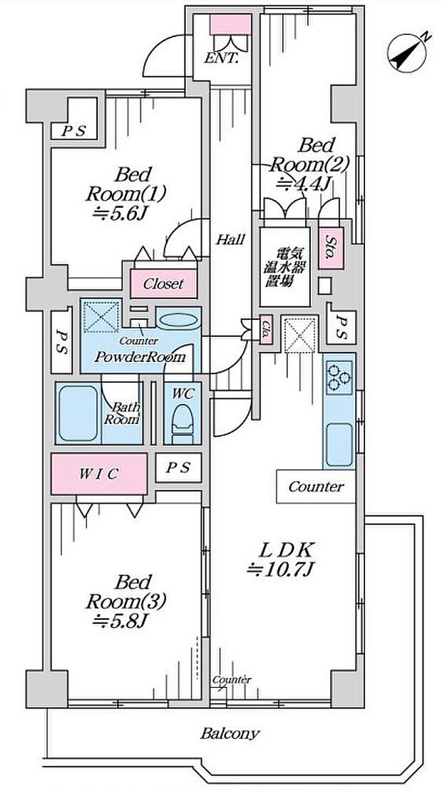鵠沼パークハウス(3LDK) 3階/316の間取り図