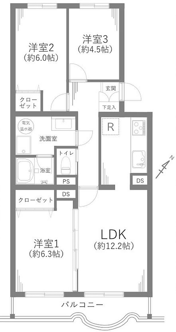永田台ハイツ(3LDK) 2階/210の間取り図