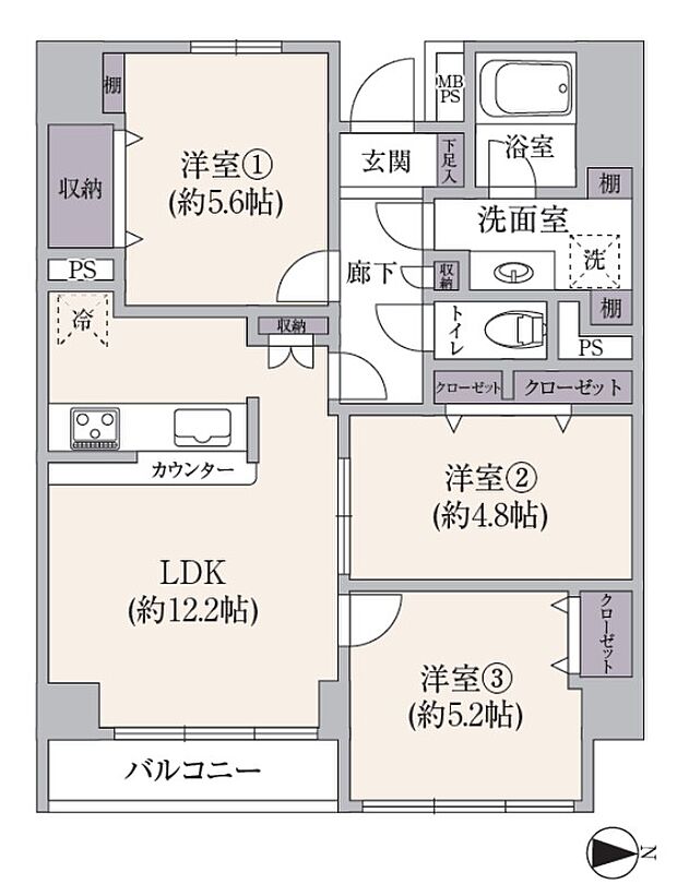横浜山手ガーデニア(3LDK) 3階/304の間取り図