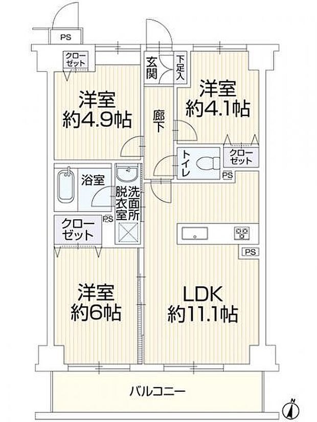 サントレ・ヴィラ横浜(3LDK) 3階/202の間取り図