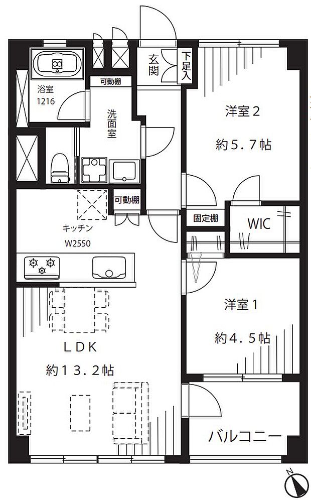 東急鷺沼ドエル(2LDK) 7階/705の間取り図