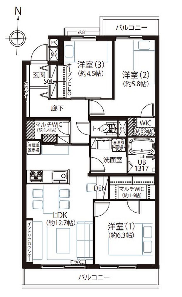 藤和武蔵小杉コープ(3LDK) 4階/404の間取り図