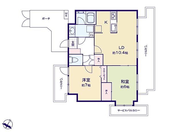 ベイサイトコート横浜(2LDK) 7階/711の間取り図