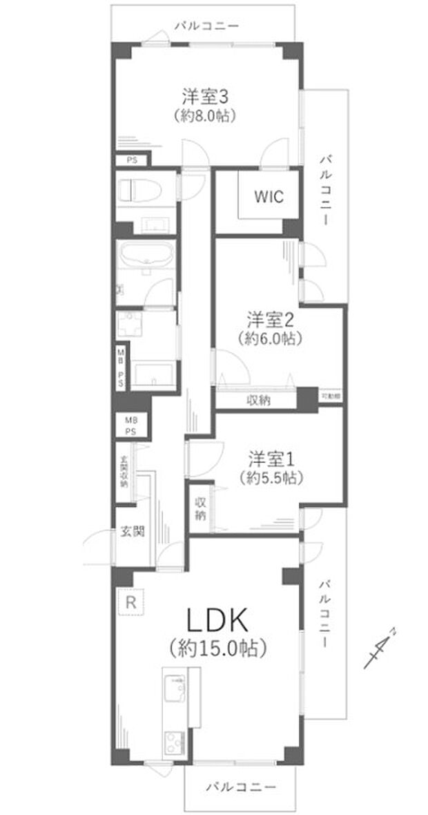 ライオンズプラザヨコハマ戸部(3LDK) 9階/905の間取り図