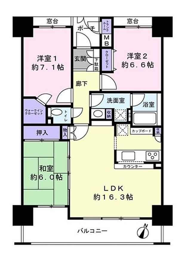 エスタテラ湘南台オーシャンコート(3LDK) 7階/703の間取り図