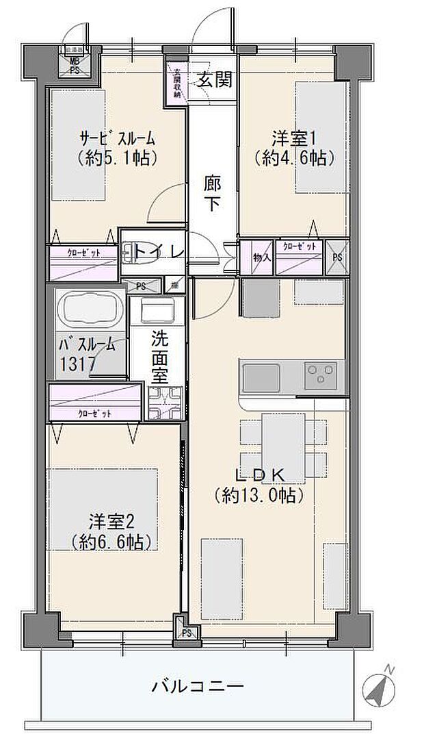 ダイアパレス多摩センター(3LDK) 2階/202の間取り図