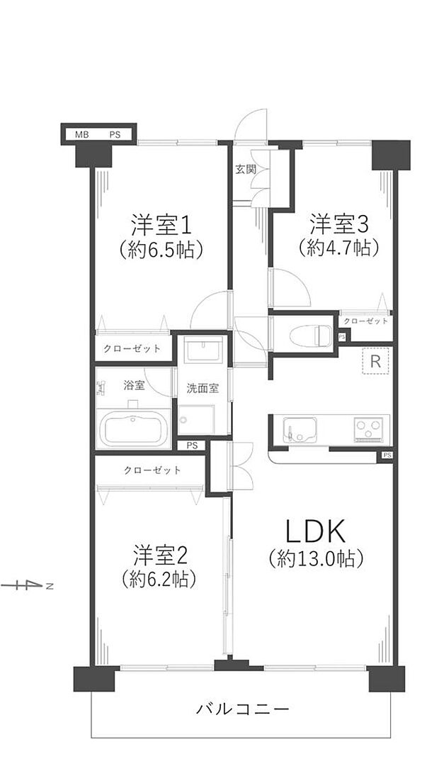 クリオ川崎6番館(3LDK) 6階/615の間取り図