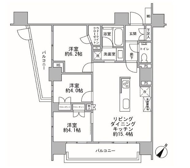 オープンレジデンシア横浜(3LDK) 2階/204の間取り図