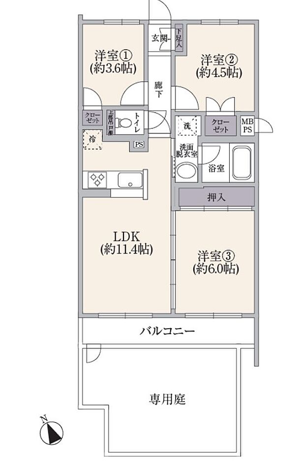 マイキャッスル川崎西(3LDK) 1階/103の間取り図