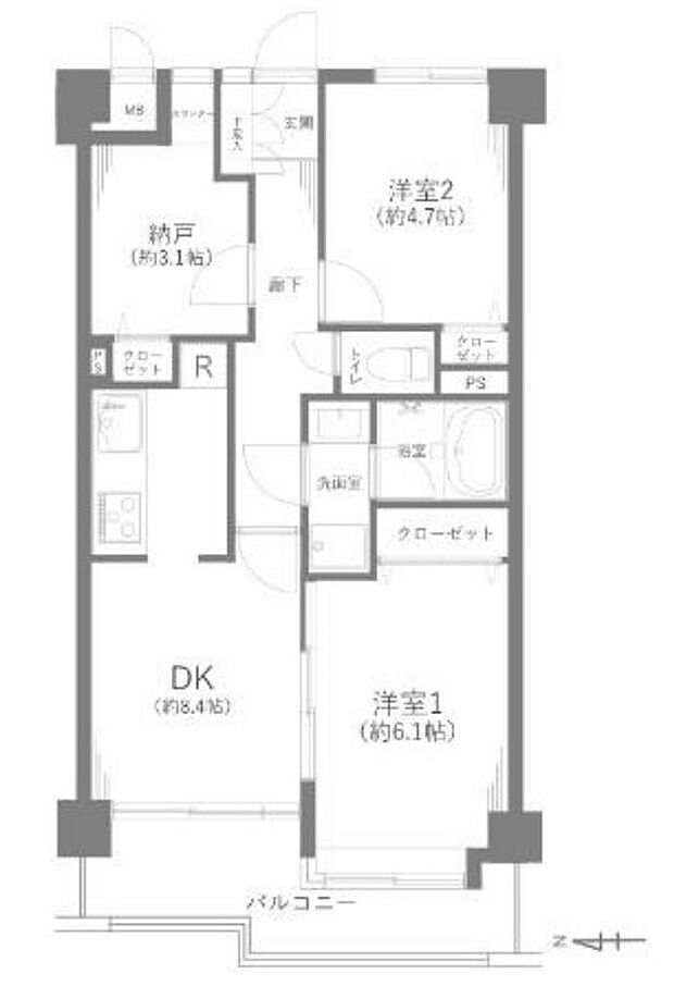 ライオンズマンション菅田第二(2DK) 4階/402の間取り図