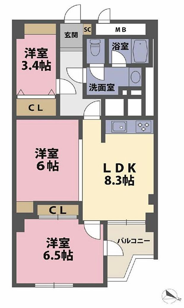 パロス大倉山(2SLDK) 2階/208の間取り図