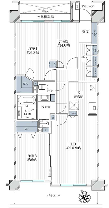 パセオ・TOKYOイースト(3LDK) 3階/307の間取り図