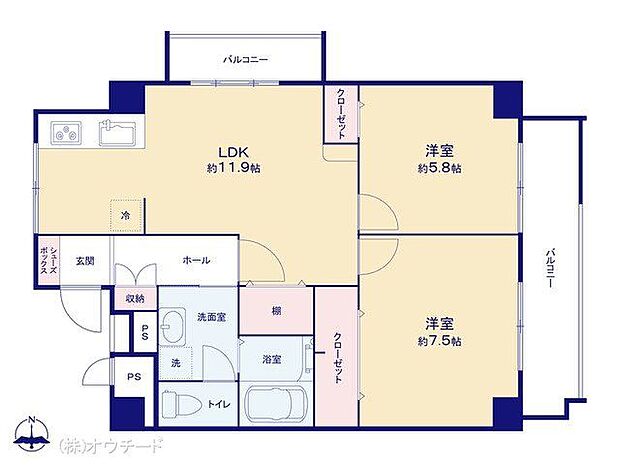 川口栄町グレースマンション(2LDK) 6階の間取り図