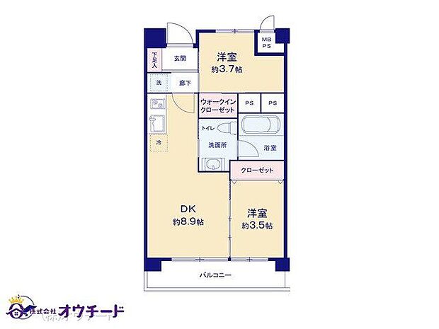川口寿コーポ(2DK) 6階の間取り図