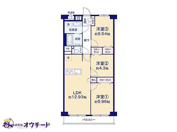 日商岩井北浦和マンションB棟(3LDK) 8階の間取り図