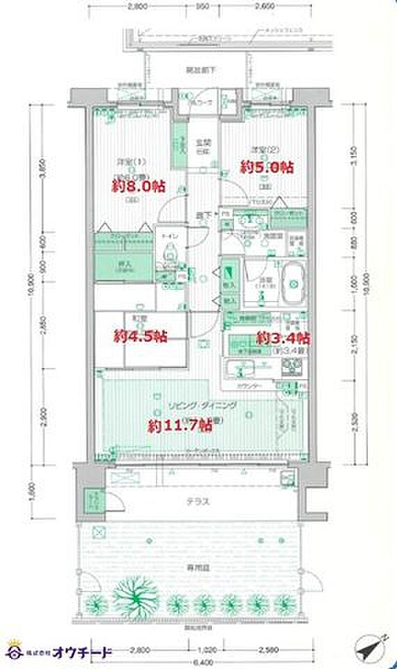 グラン・コート東川口(3LDK) 1階の間取り図