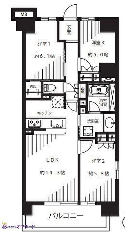リビオシティ川口元郷(3LDK) 6階の間取り図
