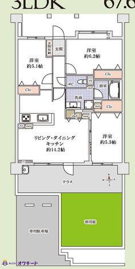 コスモシティ戸田グランキューブ(3LDK) 1階の間取り図