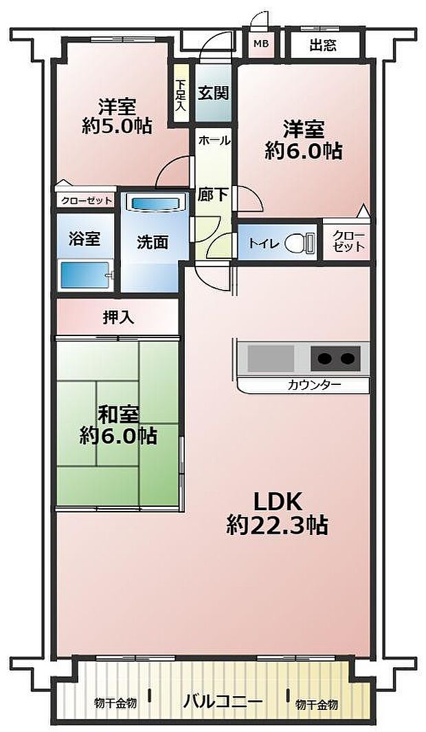 シャトレ愛松一宮VI(3LDK) 7階の間取り図