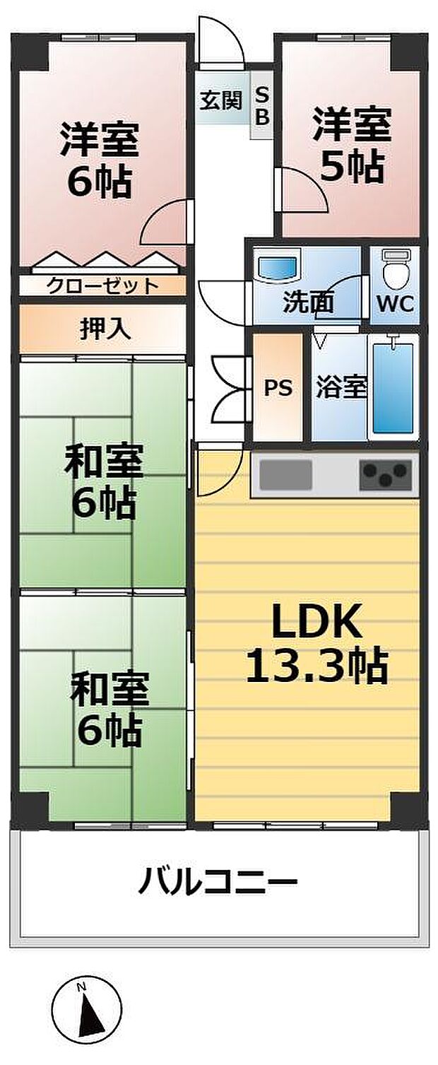 シャトレ愛松江南(4LDK) 6階の間取り図
