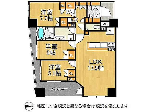 クレヴィア夙川松下町(3LDK) 1階の間取り図