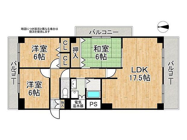 甲子園ビューハイツ南棟　中古マンション(3LDK) 2階の間取り図