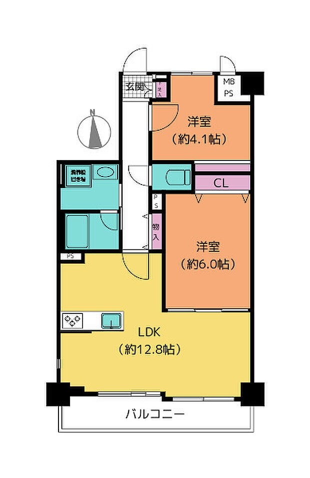 ライオンズマンション武蔵中原(2LDK) 3階/3階の間取り図