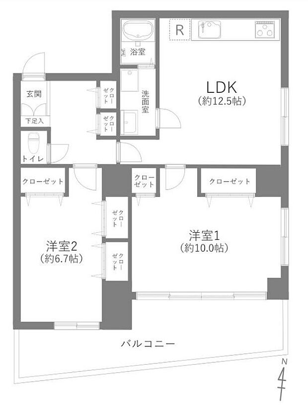 ドミール千駄木(2LDK) 2階/202の間取り図