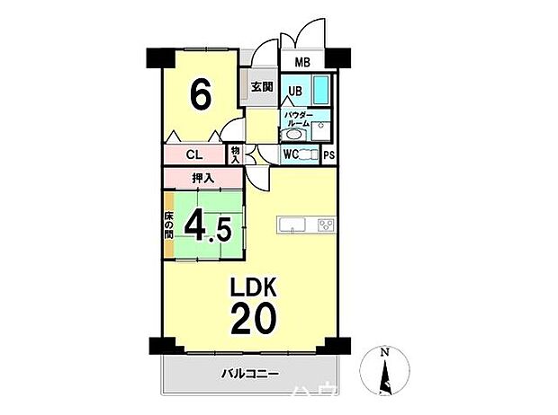 三陽ハイツ都島(2LDK) 13階の間取り図