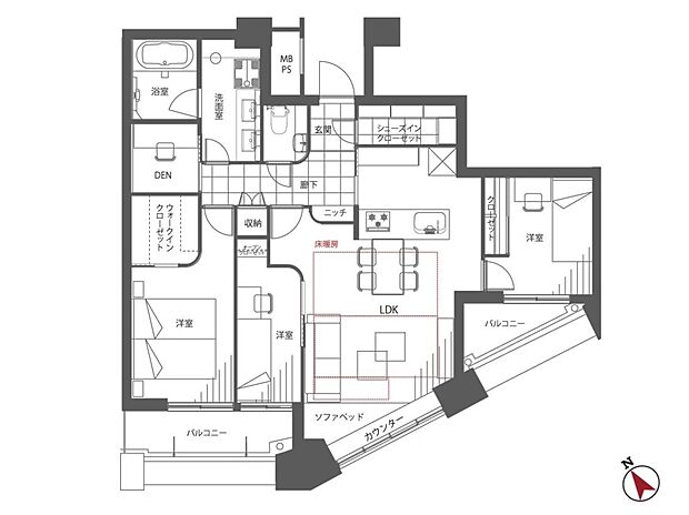 中目黒アトラスタワー(3SLDK) 36階の間取り図