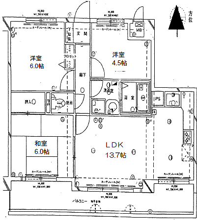 コスモ東住吉中野(3LDK) 3階/306の間取り図