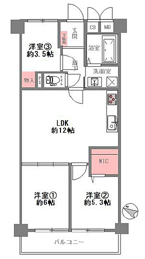 シャルマンコーポ平野(3LDK) 3階/302の間取り図