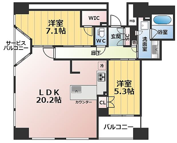 ブランズタワー大阪備後町(2LDK) 24階の間取り図