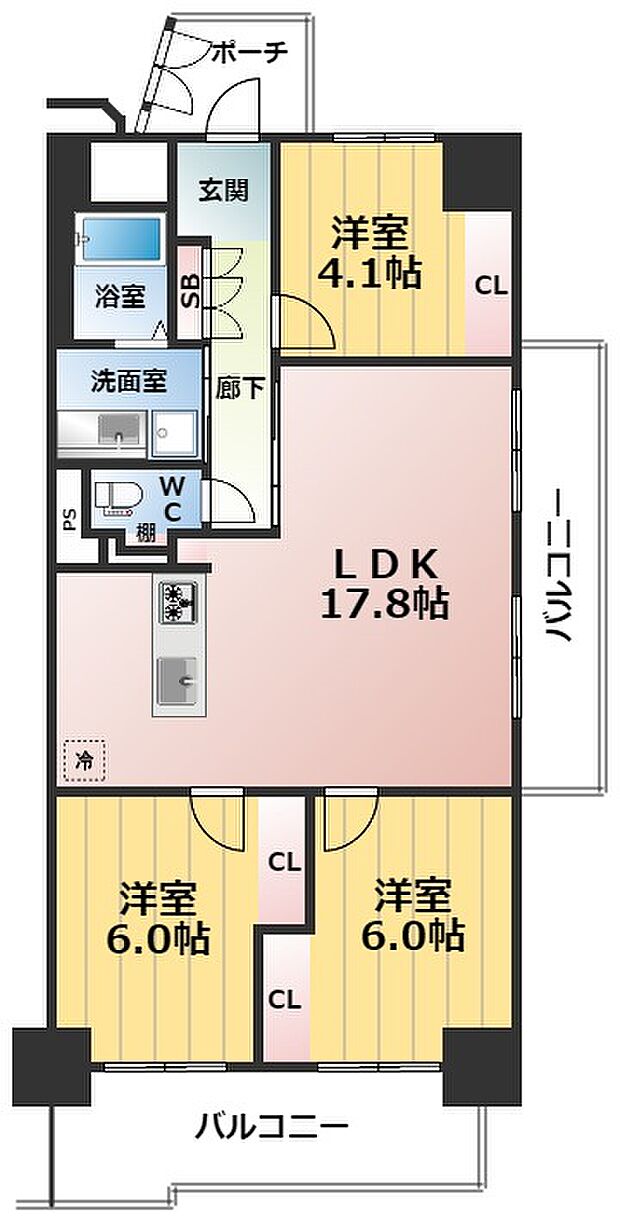 シティハイツ大淀弐号棟(3LDK) 6階/6Ｆの間取り図