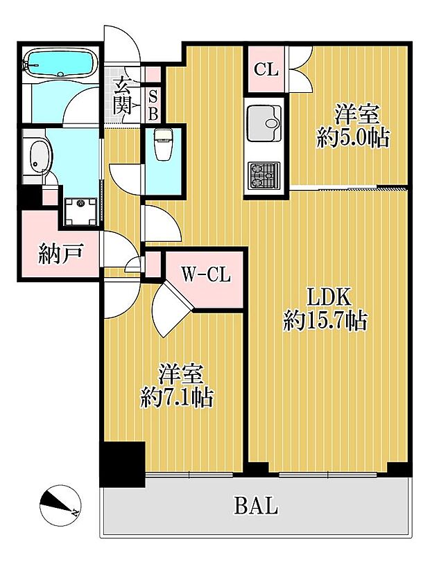 シティタワー神戸三宮(2LDK) 36階の間取り図