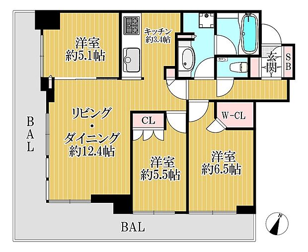 シティタワー神戸三宮(3LDK) 13階の内観