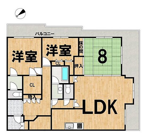 レフィナード帝塚山(3LDK) 2階の間取り図