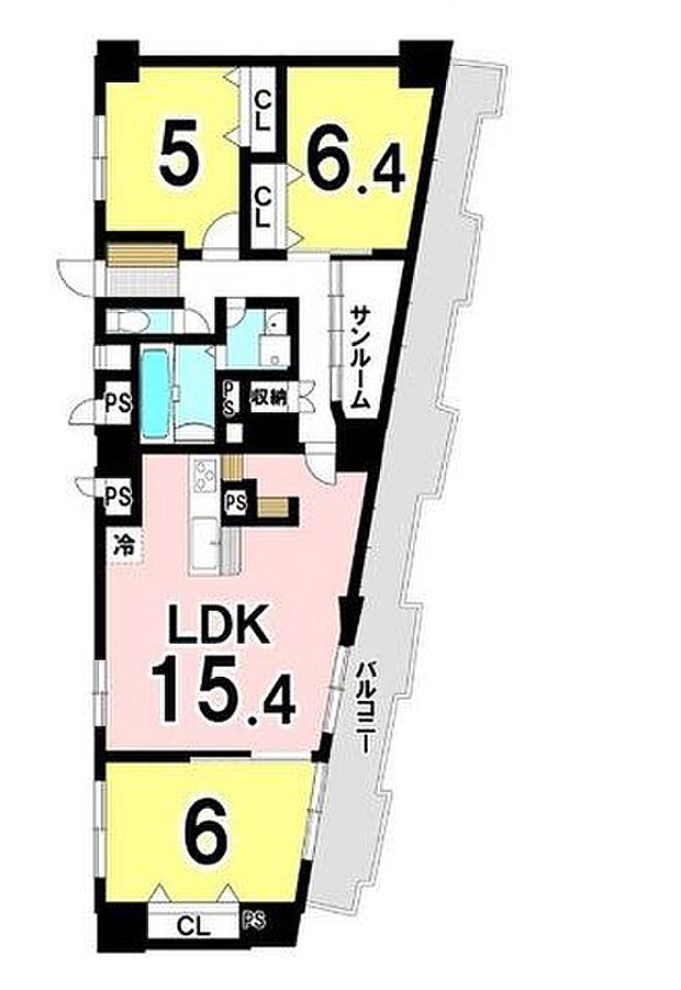 奈良三条ハイツ(3LDK) 6階の間取り図