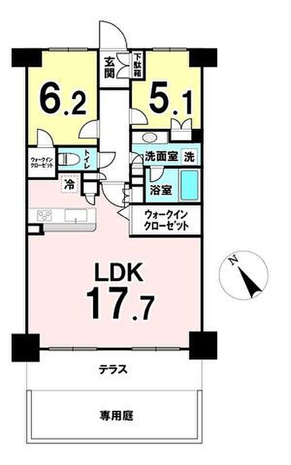 メロディーハイム草加イーステージ(2LDK) 1階の間取り図