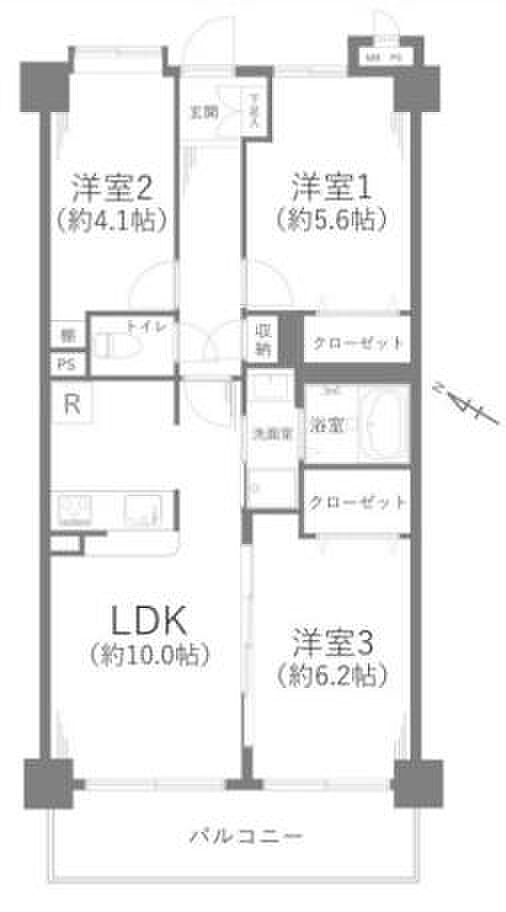ファインクレスト福生(3LDK) 2階/203の間取り図
