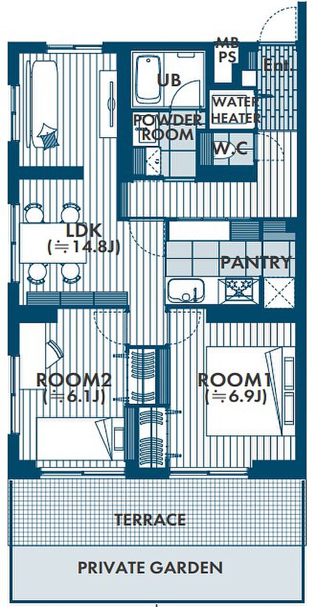 セザール武蔵小杉(2LDK) 1階/107号室の間取り図