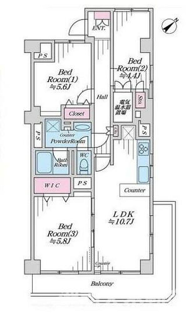 鵠沼パークハウス(3LDK) 3階/316号室の間取り図