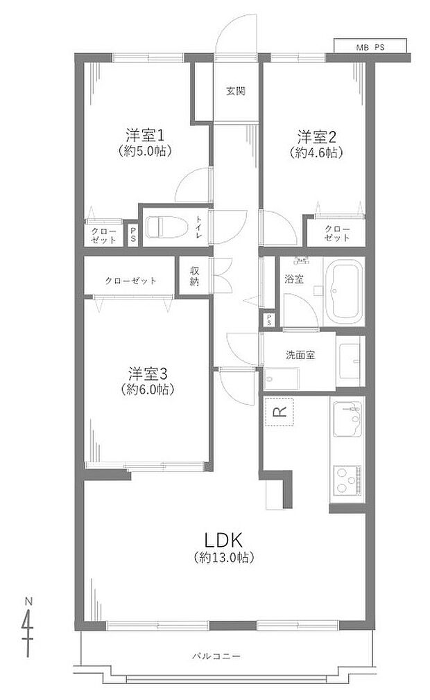 クリオ大磯壱番館(3LDK) 3階の間取り図