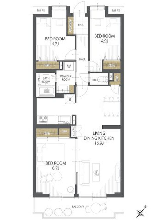 ハイホームみずほ台(3LDK) 6階/608の間取り図